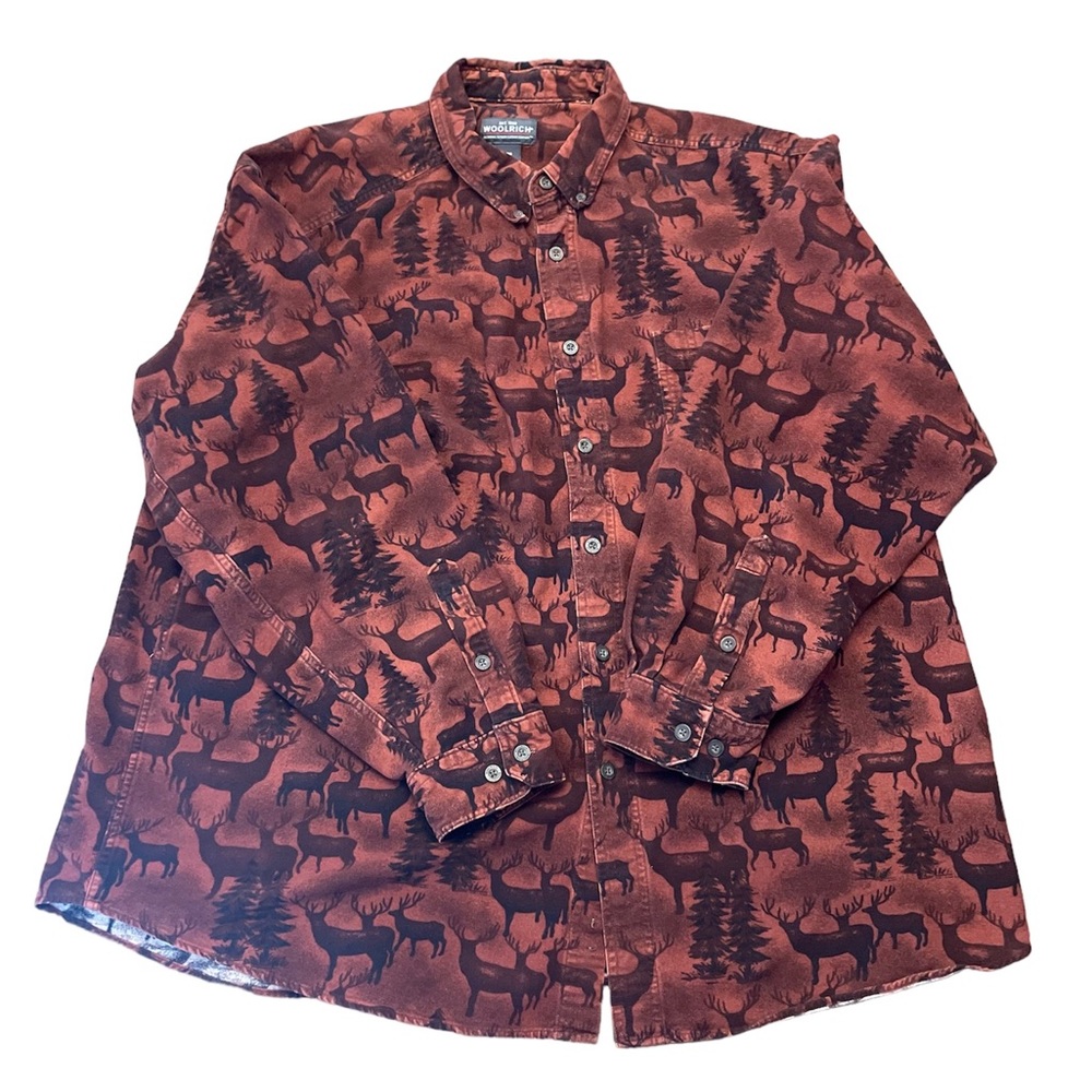 Woolrich Mens Flannel Deer Woods Print Button Down Sz 2XL - Picture 5 of 8